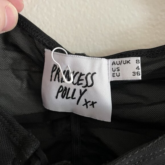 Princess Polly Wmn 4 Black Mesh Gothic Long Sleeve Lace Up Cropped Nola Rain Top - Picture 9 of 12